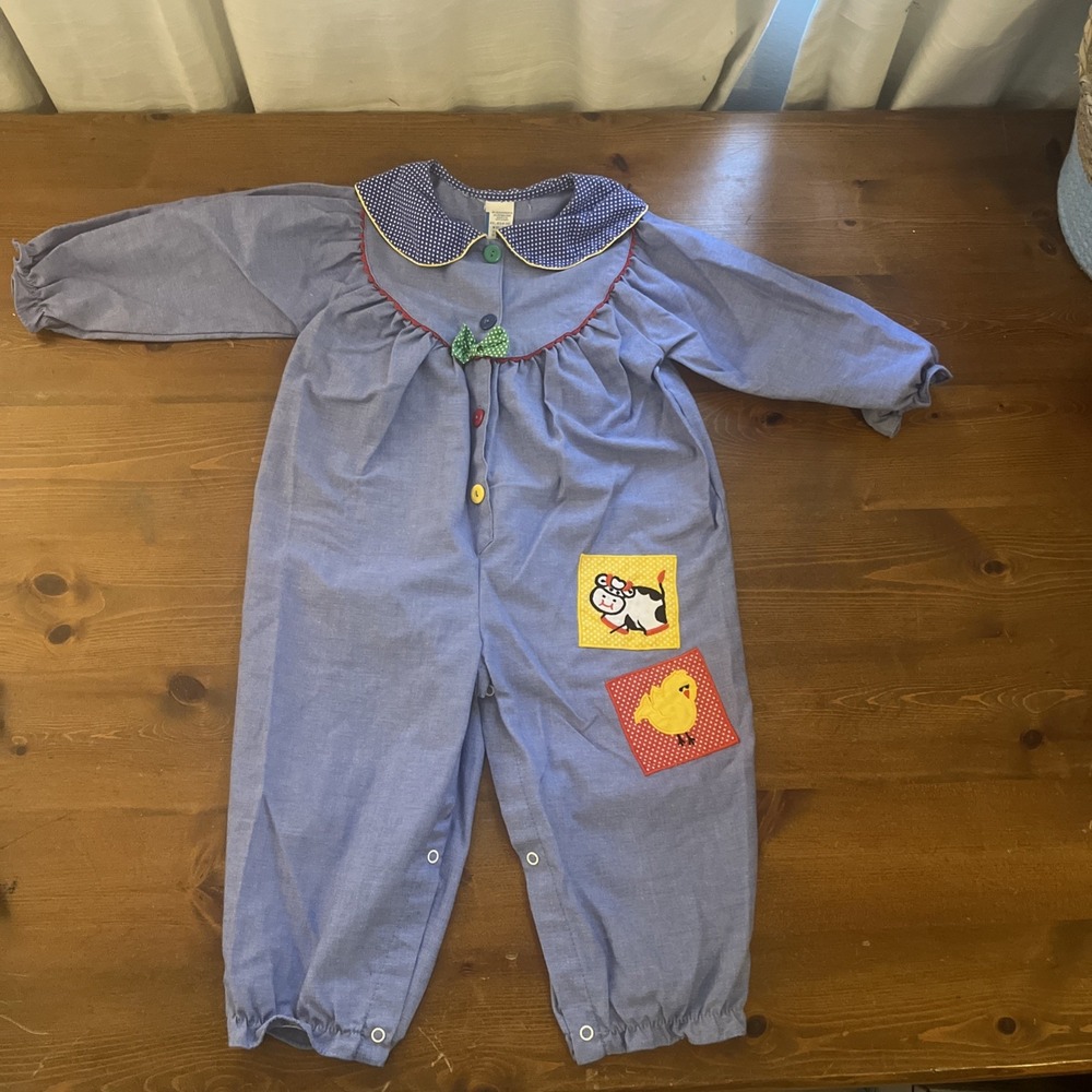 Vintage Baby Romper Jumpsuit with Animal Patches